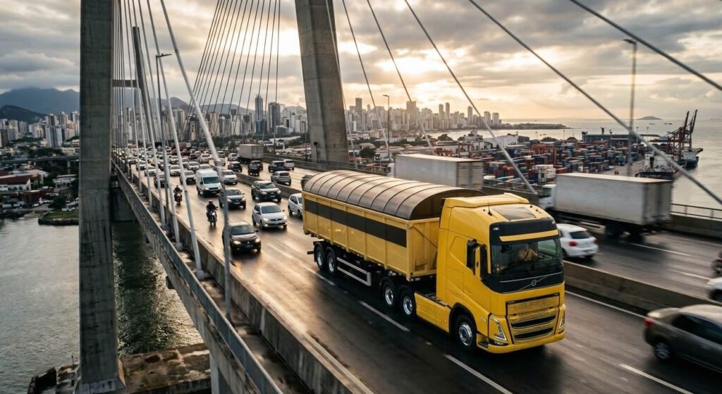 Operação de transporte de carga dedicada em rodovias brasileiras.